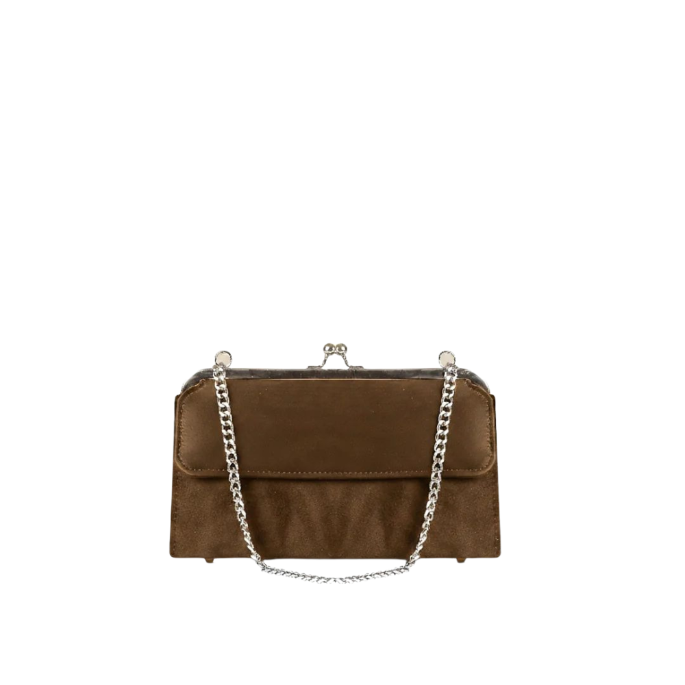 Brown Satin Kiss Lock Clutch
