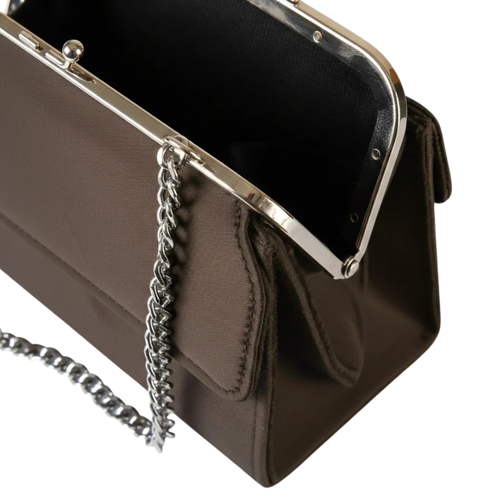 Brown Satin Kiss Lock Clutch