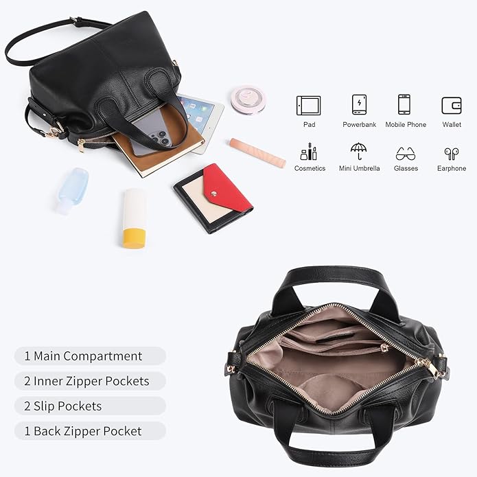 Grained Leather Satchel Handlebag