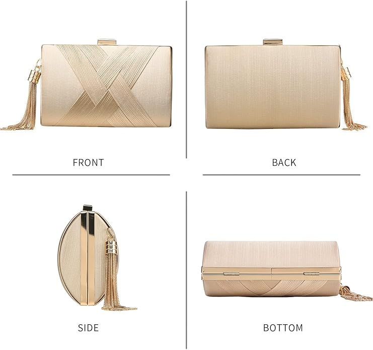 Gold Pleated Satin Evening Clutch