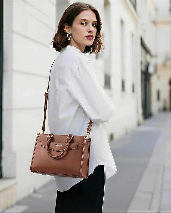 Trendy Satchel Tote Purse, PU Leather Crossbody Shoulder Bag Top Handle for Ladies