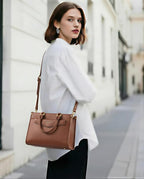 Trendy Satchel Tote Purse, PU Leather Crossbody Shoulder Bag Top Handle for Ladies