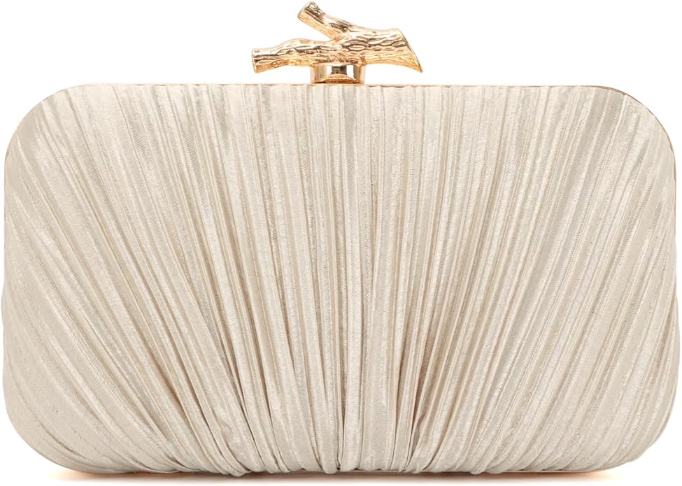 Pleated Champagne Hard-Shell Clutch