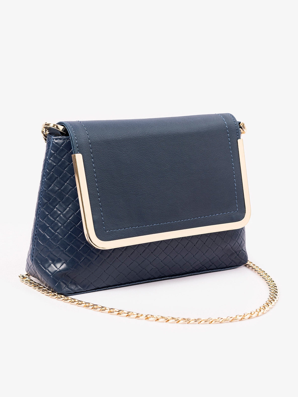Blue Criss Cross Patterned Handbag