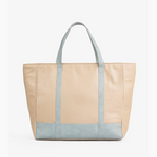 Classic Beige Tote Bag with Light Blue Accents