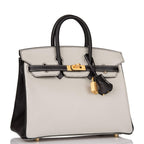 Birkin 25 Gray Perle and Black Chèvre Brushed Gold Hardware