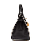 Birkin 25 Gray Perle and Black Chèvre Brushed Gold Hardware
