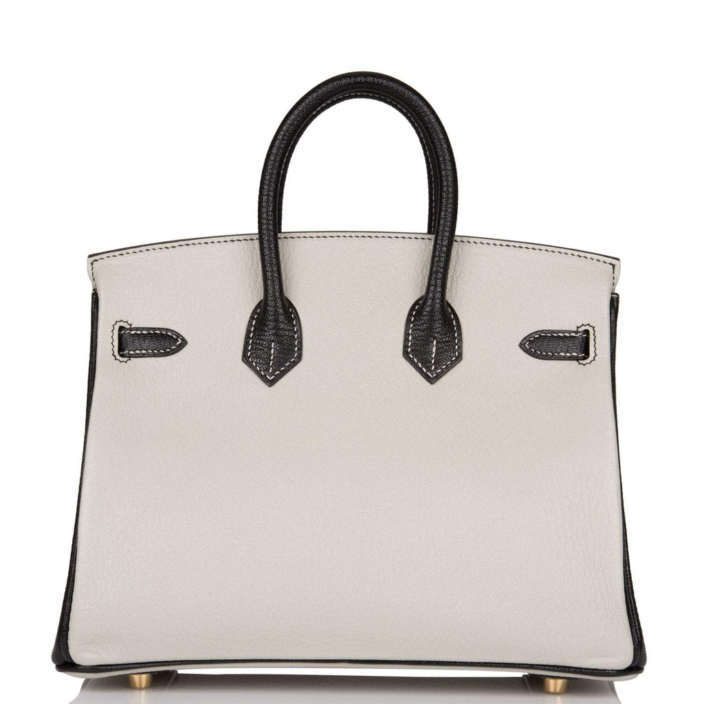 Birkin 25 Gray Perle and Black Chèvre Brushed Gold Hardware