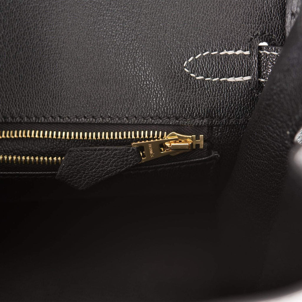 Birkin 25 Gray Perle and Black Chèvre Brushed Gold Hardware