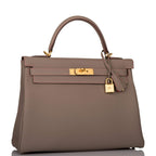Hermes Horseshoe Stamp (HSS) Gris Asphalte Verso Togo Retourne Kelly 32cm Brushed Gold Hardware