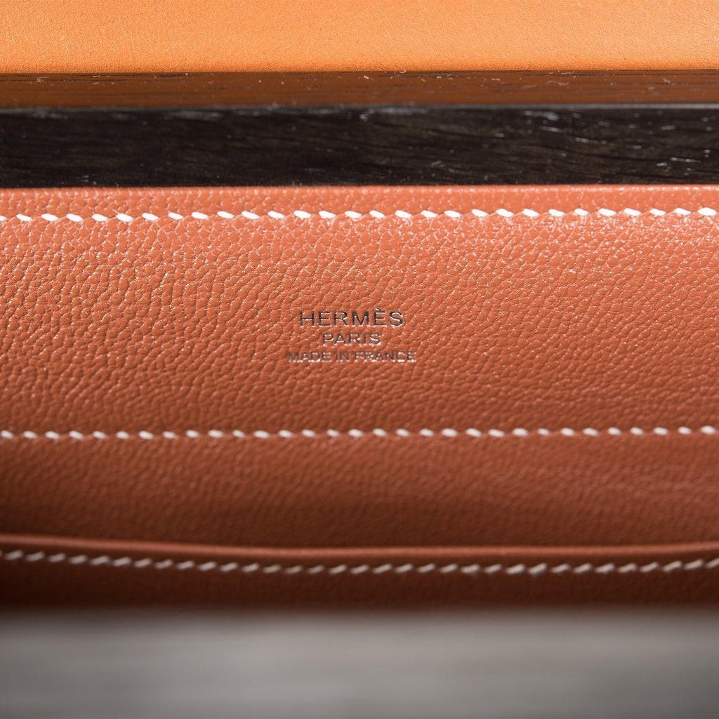 Hermes Fauve Barenia and Natural Wood "Kelly Wood" 22cm Palladium Hardware