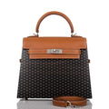 Hermes Fauve Barenia and Natural Wood "Kelly Wood" 22cm Palladium Hardware
