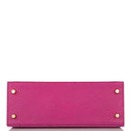 Hermes Horseshoe Stamp (HSS) Bi-Color Rose Pourpre and Gris Agate Ostrich Sellier Kelly 25cm Brushed Gold Hardware
