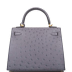 Hermes Horseshoe Stamp (HSS) Bi-Color Gris Agate and Bleu Electric Ostrich Sellier Kelly 25cm Brushed Gold Hardware