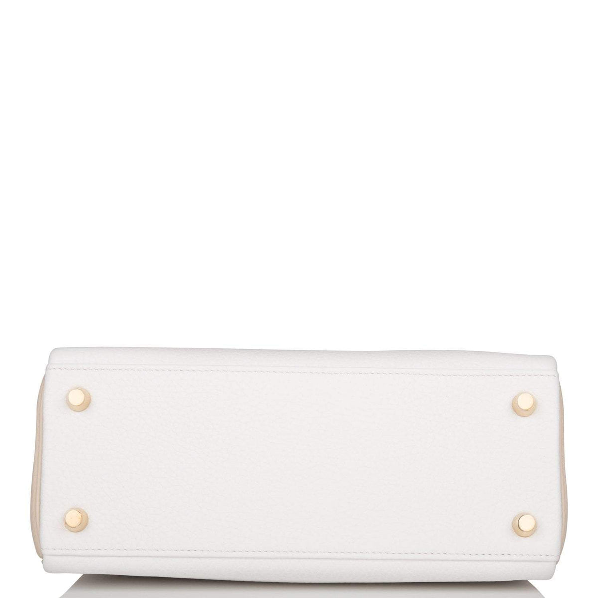 Hermes Horseshoe Stamp (HSS) Bi-Color White and Trench Clemence Retourne Kelly 25cm Gold Hardware