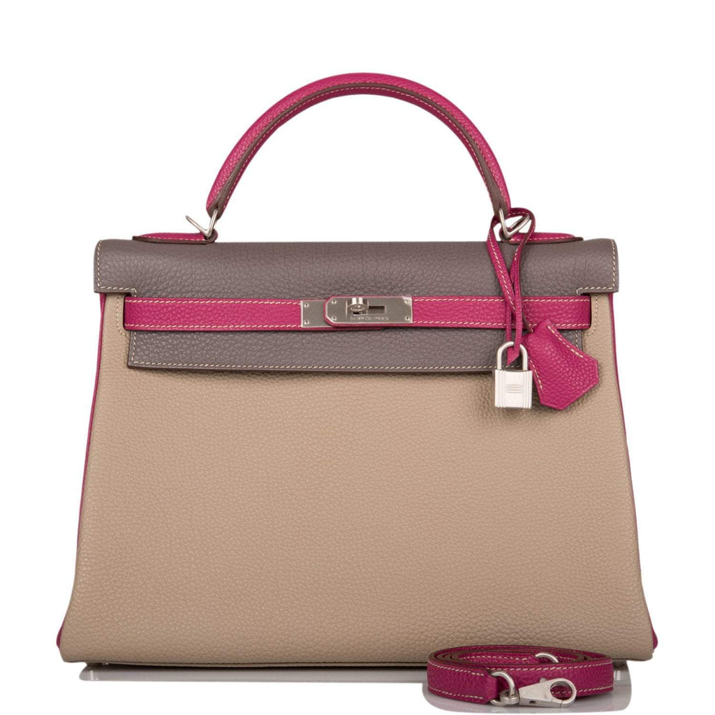 Hermes Kelly Retourne 32 Tosca, Gris Tourterelle and Etain Togo Brushed Palladium Hardware