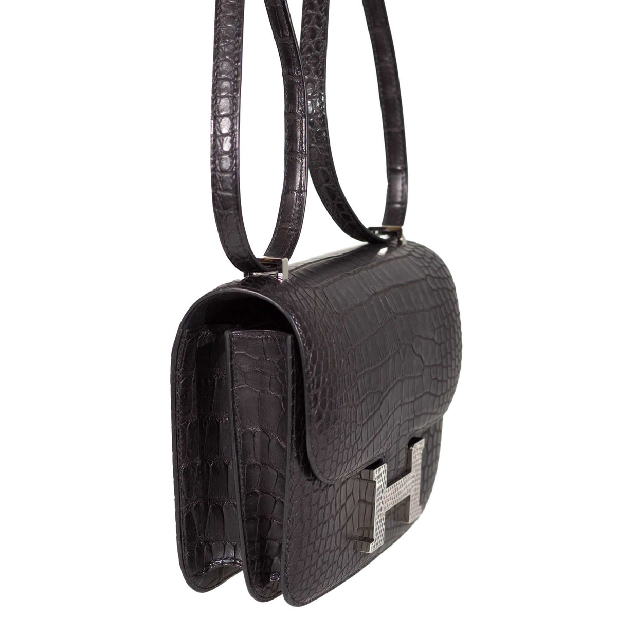 Hermes Constance 18 Mini Black Noir Matte Alligator with Lizard Buckle Palladium Hardware - 2020, Y