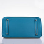 Hermes Ghillies Birkin 35 Ciel Doblis, Turquoise Togo & Blue Jean Swift with Palladium Hardware - 2015, T