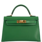 Hermes Kelly 20 Mini II Sellier Bambou Chevre with Gold Hardware - 2021, Z