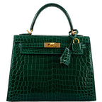 Hermes Kelly 25 HSS Sellier Emerald Nilo Crocodile & Cassis Brushed Gold Hardware - 2018, C