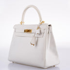 Hermes Kelly 28 Retourne White Epsom with Gold Hardware - 2010, N Square
