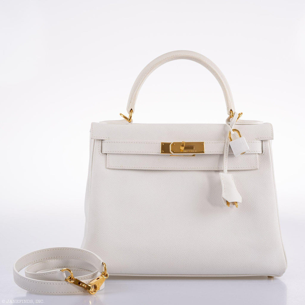 Hermes Kelly 28 Retourne White Epsom with Gold Hardware - 2010, N Square