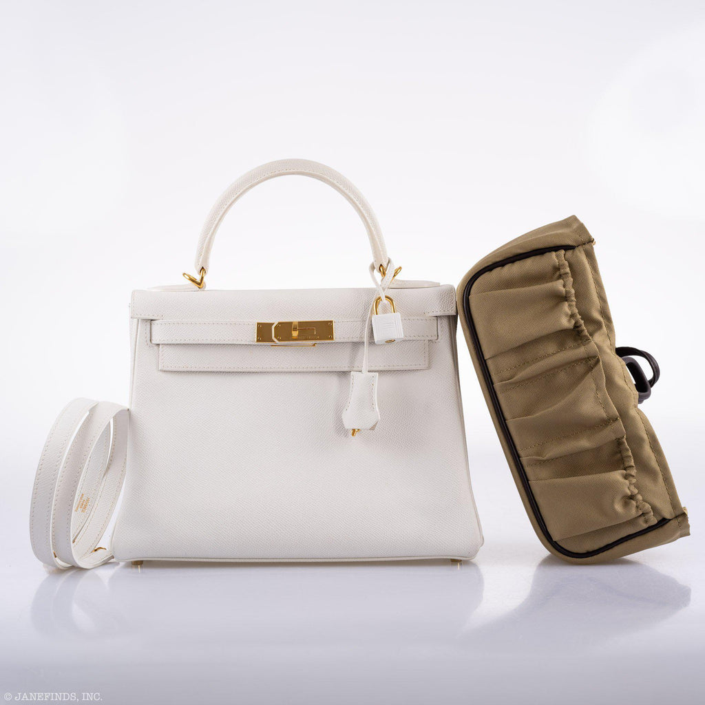 Hermes Kelly 28 Retourne White Epsom with Gold Hardware - 2010, N Square