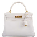 Hermes Kelly 28 Retourne White Epsom with Gold Hardware - 2010, N Square