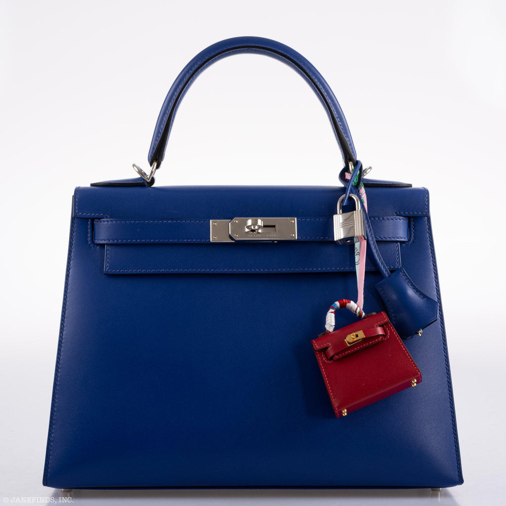 Hermes Kelly 28 Sellier Blue Electric Tadelakt leather Palladium Hardware - 2020, Y