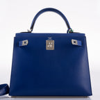 Hermes Kelly 28 Sellier Blue Electric Tadelakt leather Palladium Hardware - 2020, Y