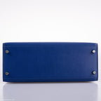 Hermes Kelly 28 Sellier Blue Electric Tadelakt leather Palladium Hardware - 2020, Y