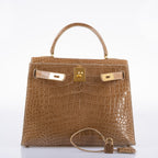 Hermes Kelly 28 Sellier Ficelle Alligator with Gold Hardware - 1994, X Circle