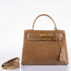 Hermes Kelly 28 Sellier Ficelle Alligator with Gold Hardware - 1994, X Circle
