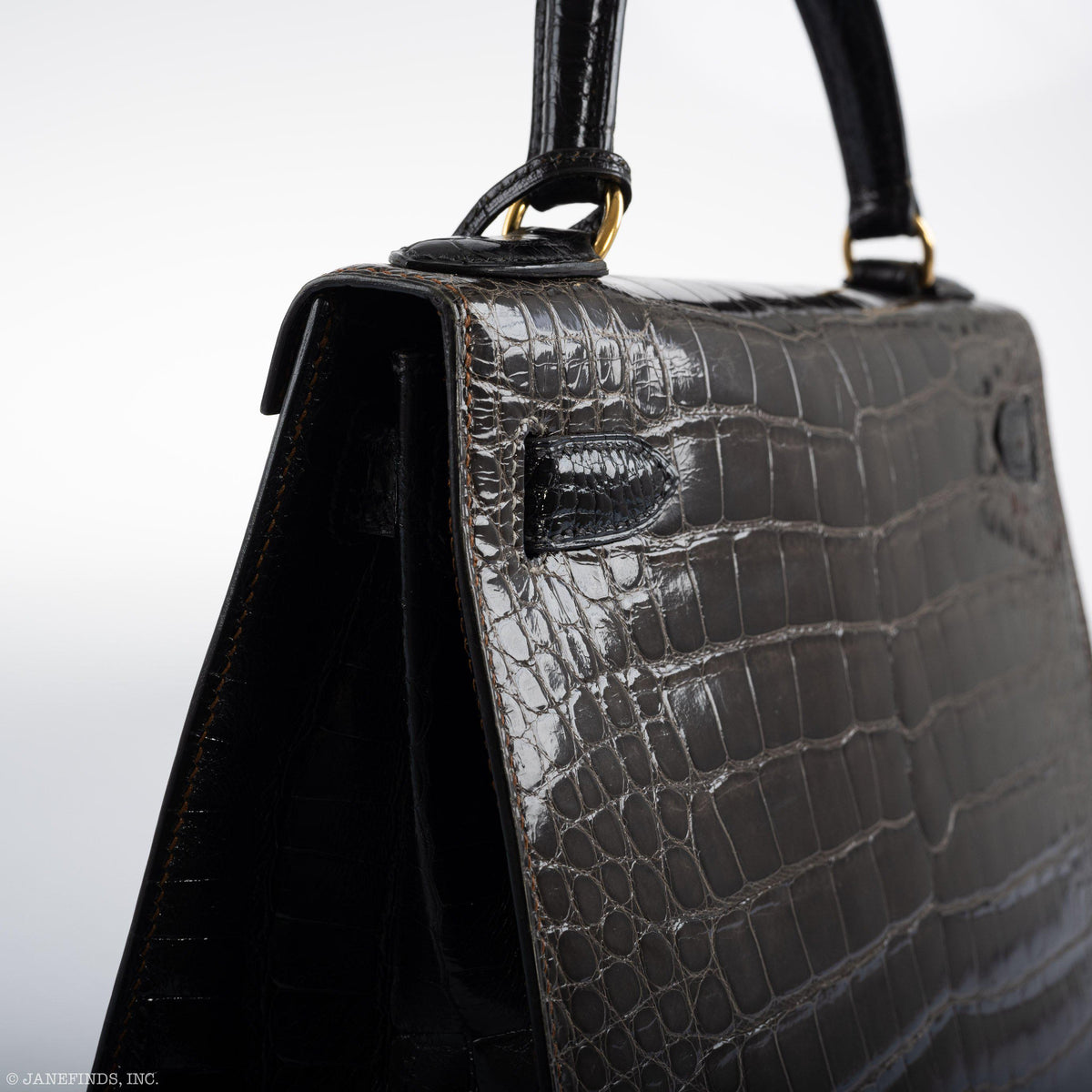 Hermes Kelly 28 Sellier Miel, Graphite & Black Alligator with Gold Hardware - 1995, Y Circle