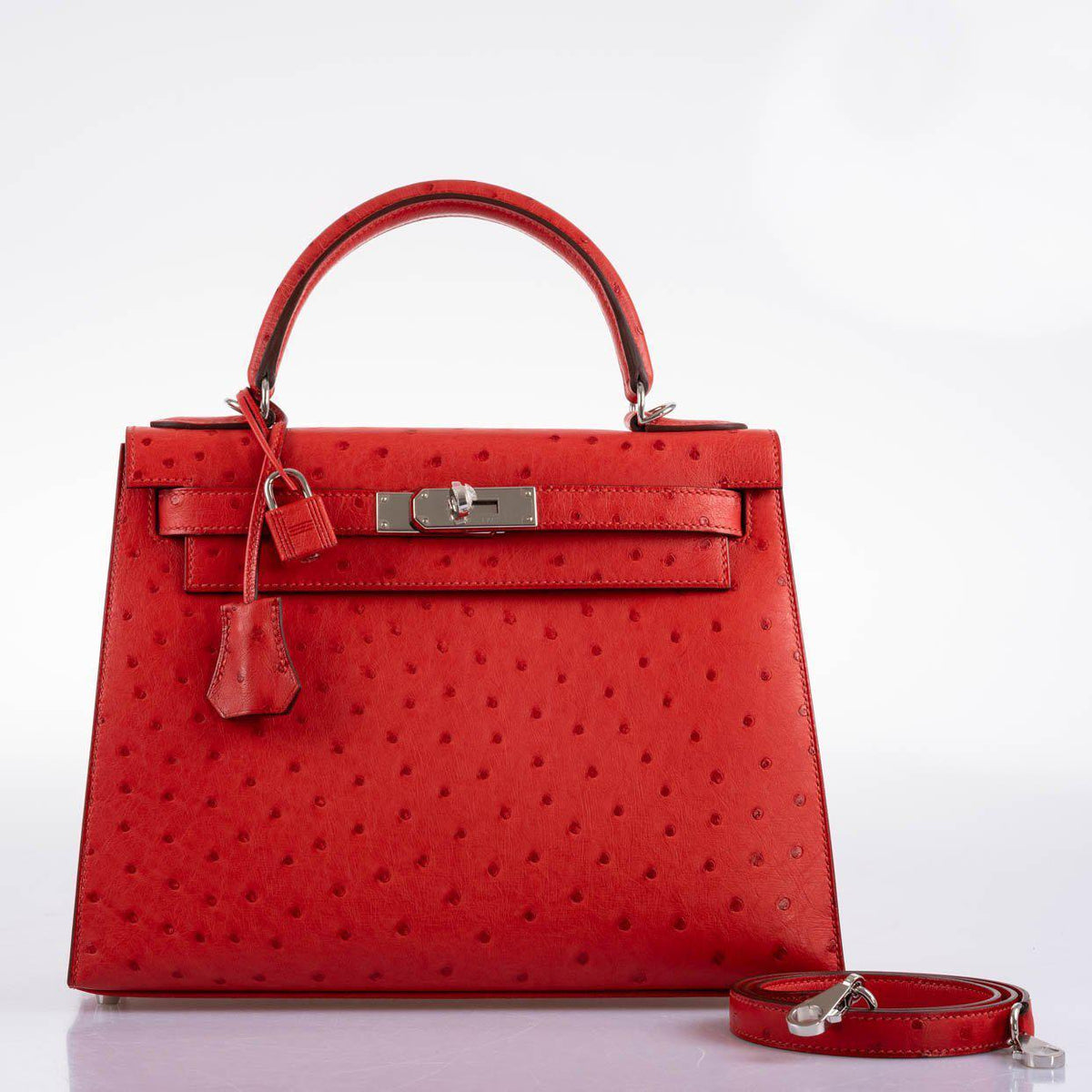 Hermes Kelly 28 Sellier Rouge Vif Ostrich with Palladium Hardware - 2017, A