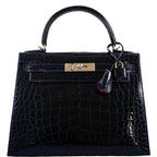 Hermes Kelly 28 Sellier Verso Blue Marine Nilo Crocodile & Rose Scheherazade Palladium Hardware - 2019, D