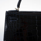 Hermes Kelly 28 Sellier Verso Blue Marine Nilo Crocodile & Rose Scheherazade Palladium Hardware - 2019, D