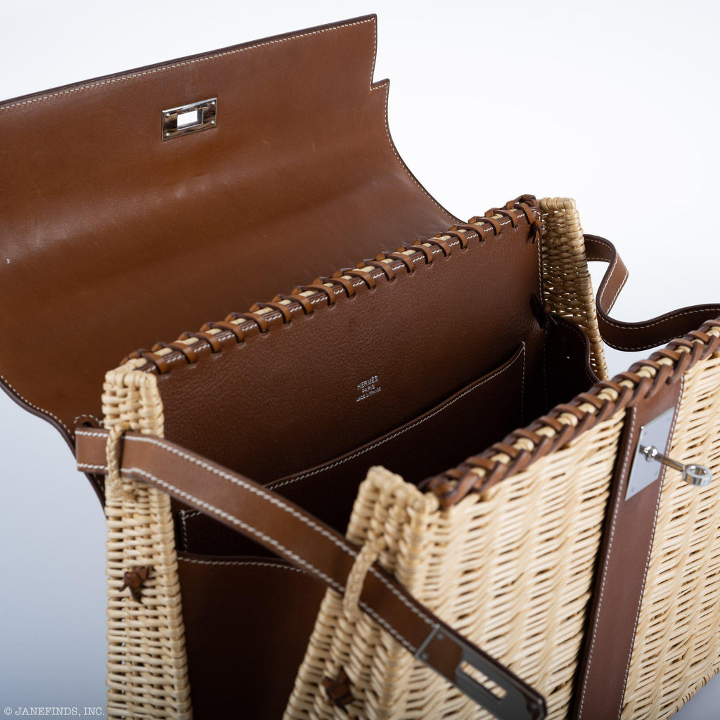 Hermes Kelly 35 Picnic, Wicker & Barenia leather Palladium Hardware - 2018, C