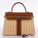 Hermes Kelly 35 Picnic, Wicker & Barenia leather Palladium Hardware - 2018, C