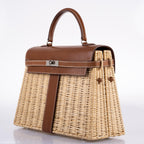 Hermes Kelly 35 Picnic, Wicker & Barenia leather Palladium Hardware - 2018, C