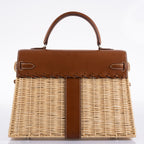 Hermes Kelly 35 Picnic, Wicker & Barenia leather Palladium Hardware - 2018, C