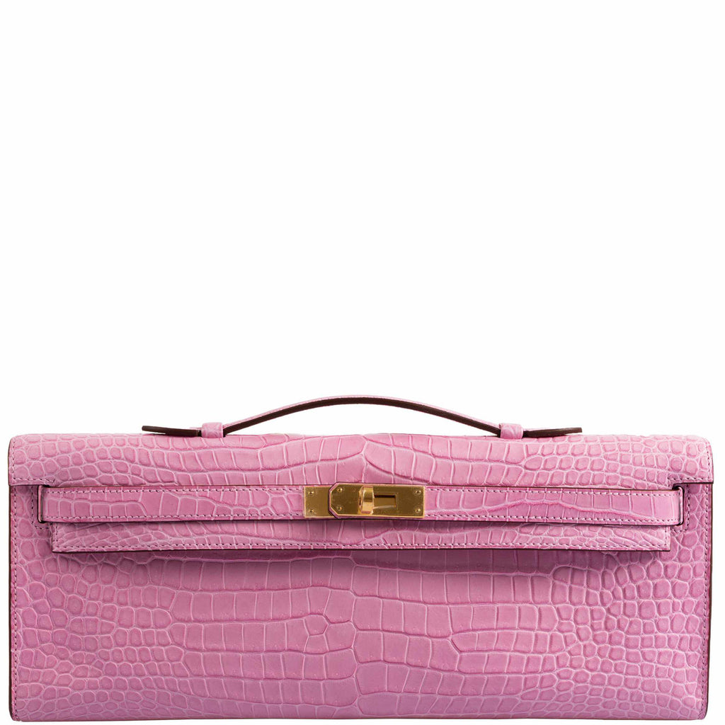 Hermes Kelly Cut Pochette 5P Bubblegum Pink Matte Porosus Crocodile Gold Hardware - 2019, D