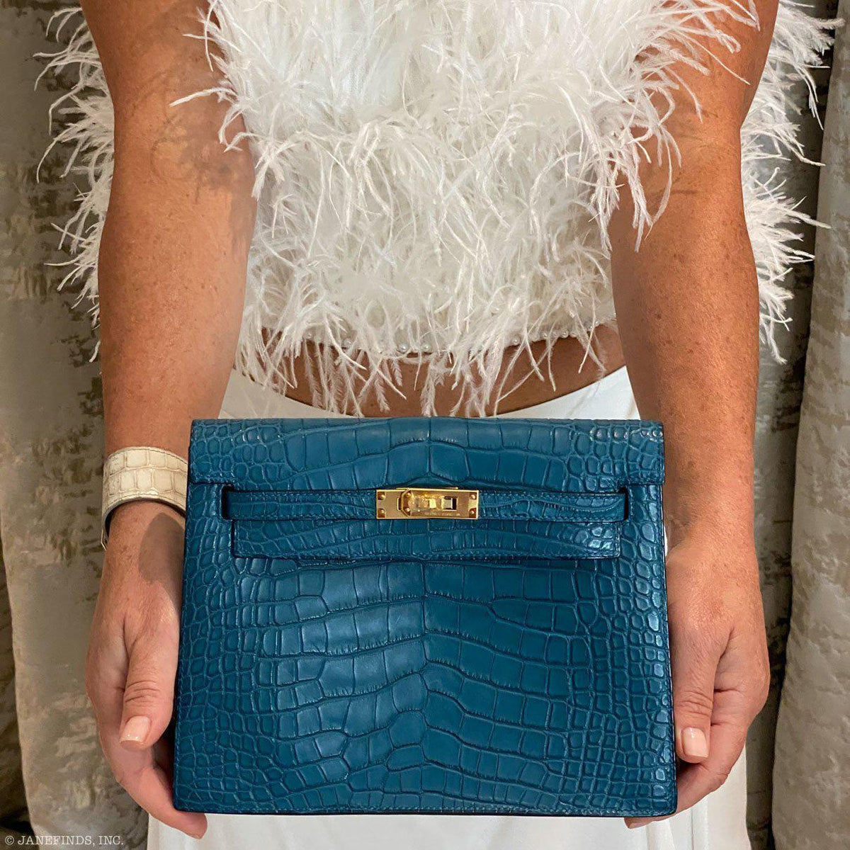 Hermes Kelly Danse Blue Colvert Matte Alligator with Gold Hardware - 2019, D
