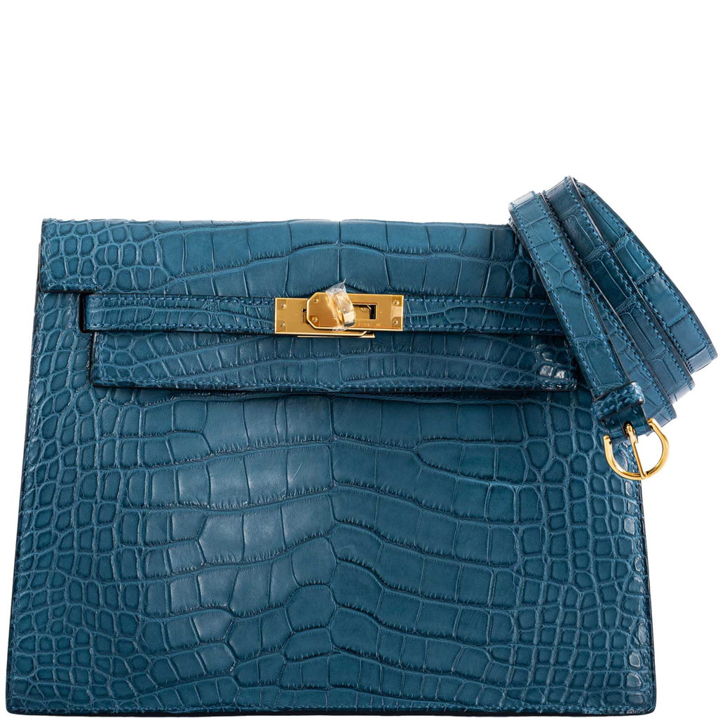 Hermes Kelly Danse Blue Colvert Matte Alligator with Gold Hardware - 2019, D