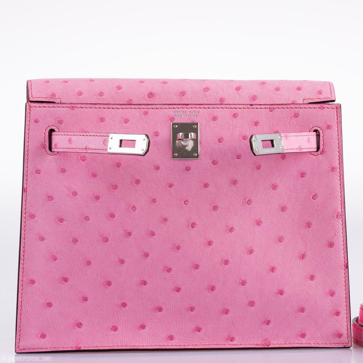 Hermes Kelly Danse II Bubblegum Pink 5P Ostrich Palladium Hardware - 2020, Y