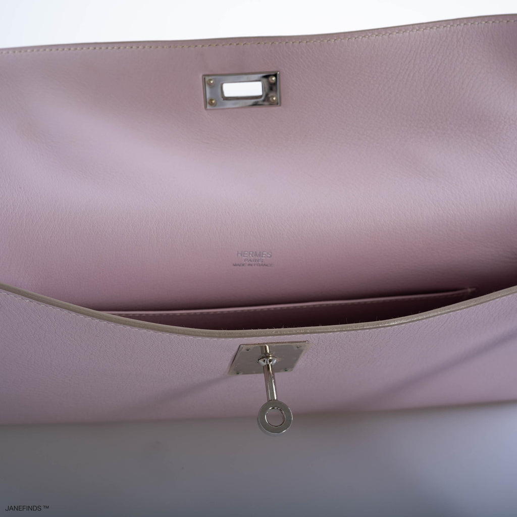 Hermes Kelly Longue Rose Dragee Evergrain with Palladium Hardware - 2007, K Square
