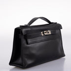 Hermes Kelly Mini Pochette Black Swift with Palladium Hardware - 2004, H Square