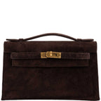 Hermes Kelly Pochette Chocolate Veau Doblis Suede Gold Hardware - 2014, R Square