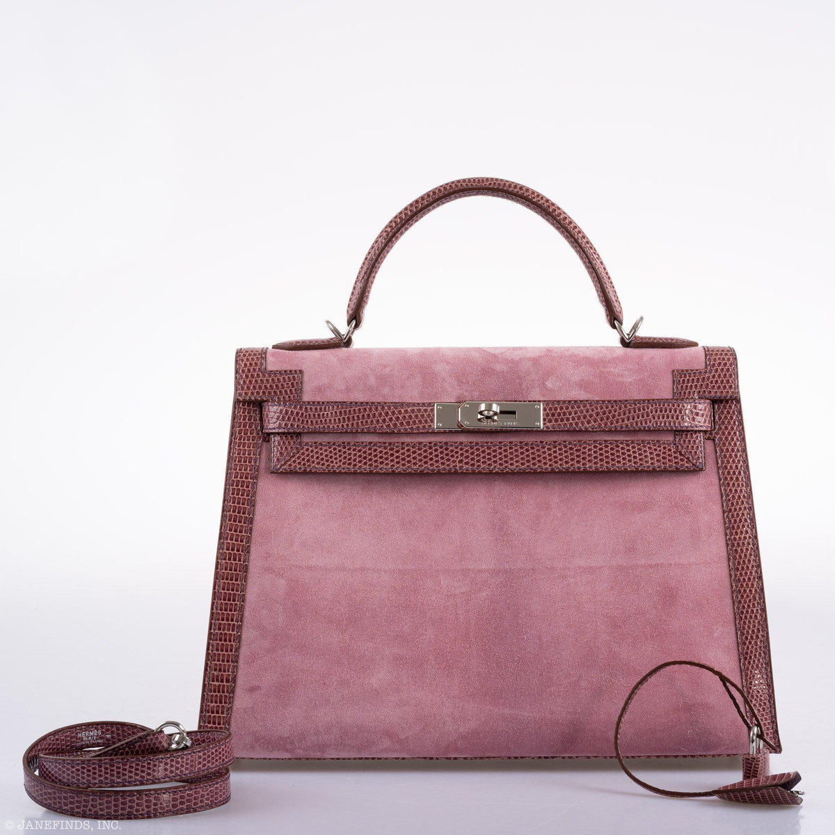 Hermes Unique HSS Kelly 32 Sellier Rose Indienne Doblis Suede & Mauve Lizard with Palladium Hardware - 2012, N Square