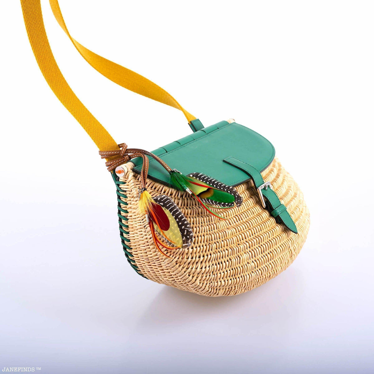 Hermes Wicker Fish Basket Crossbody, Vert Vertigo Swift with Palladium Hardware
